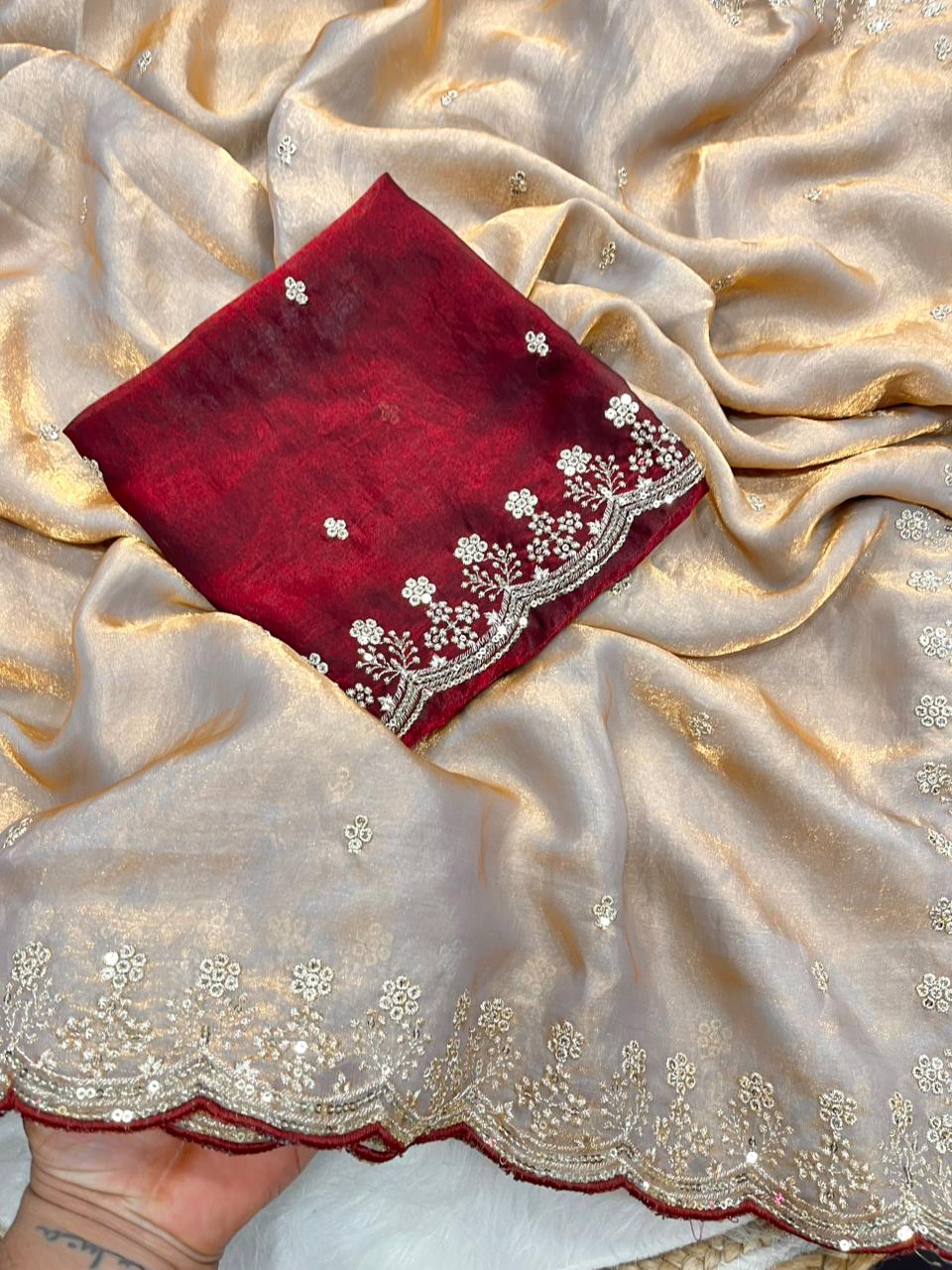 Graceful Party Wear Silk Embroidery n Sequence Work Heavy Border Fancy Saree For Wedding