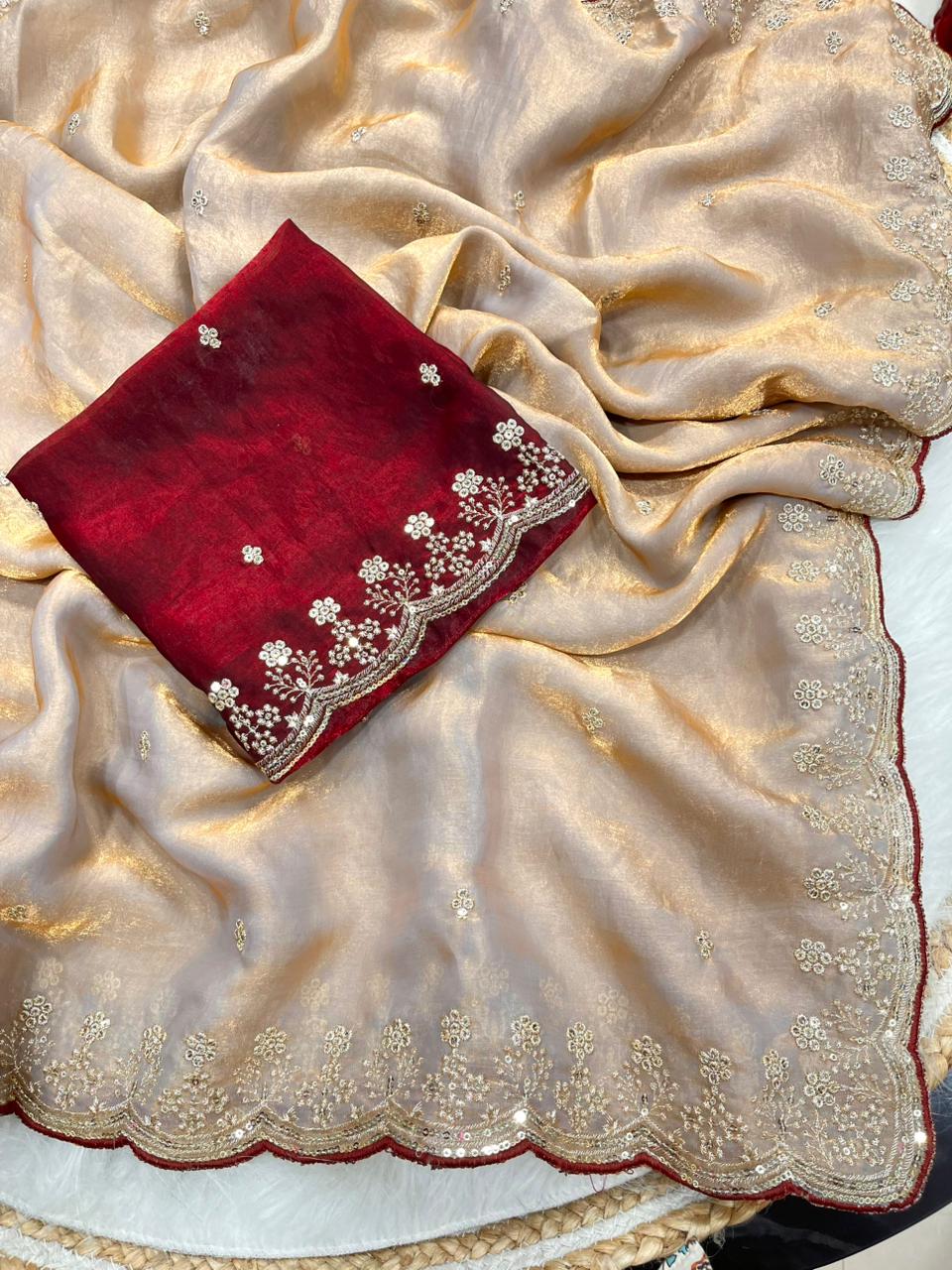 Graceful Party Wear Silk Embroidery n Sequence Work Heavy Border Fancy Saree For Wedding