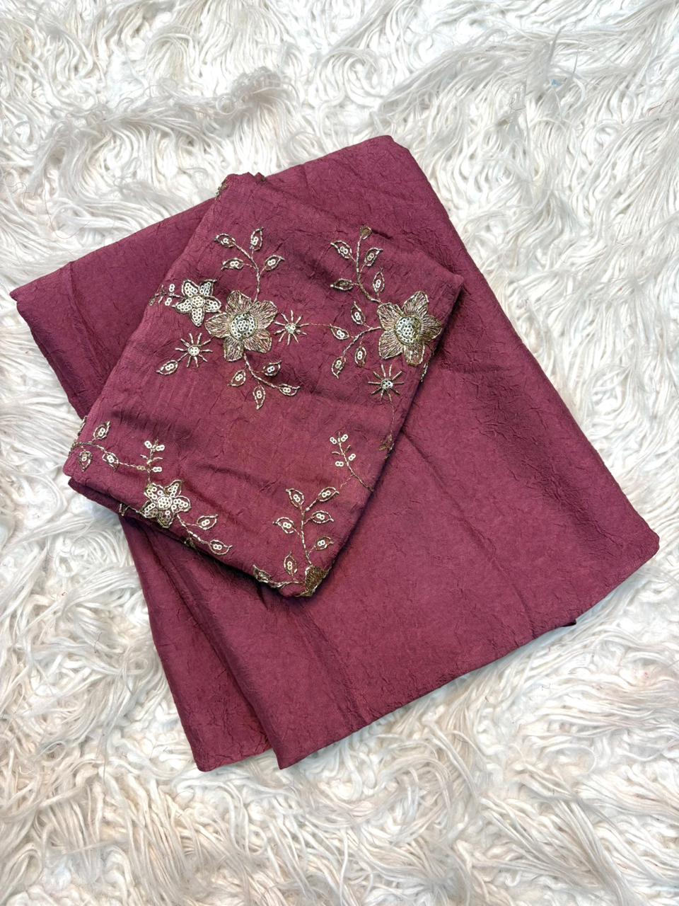 Stunning Party Wear Rangoli Crush Silk Fancy Designer Saree With Heavy Beeds Work Blouse