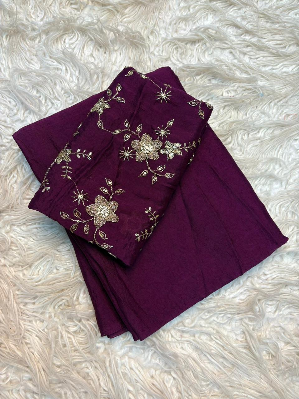 Stunning Party Wear Rangoli Crush Silk Fancy Designer Saree With Heavy Beeds Work Blouse