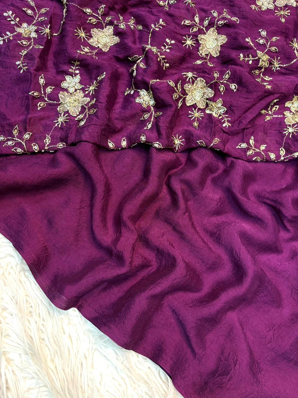 Stunning Party Wear Rangoli Crush Silk Fancy Designer Saree With Heavy Beeds Work Blouse