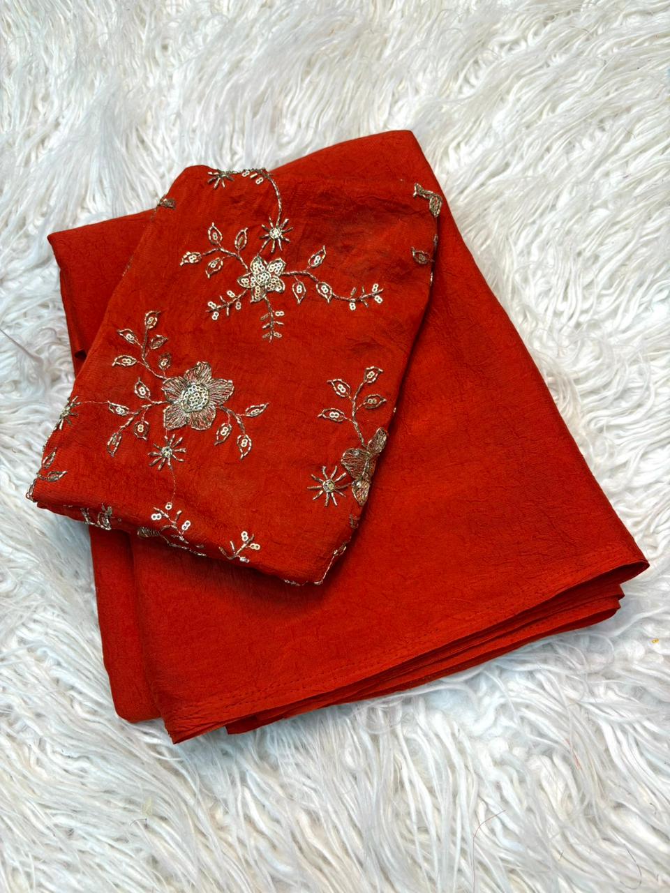 Stunning Party Wear Rangoli Crush Silk Fancy Designer Saree With Heavy Beeds Work Blouse