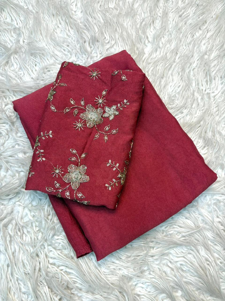 Stunning Party Wear Rangoli Crush Silk Fancy Designer Saree With Heavy Beeds Work Blouse