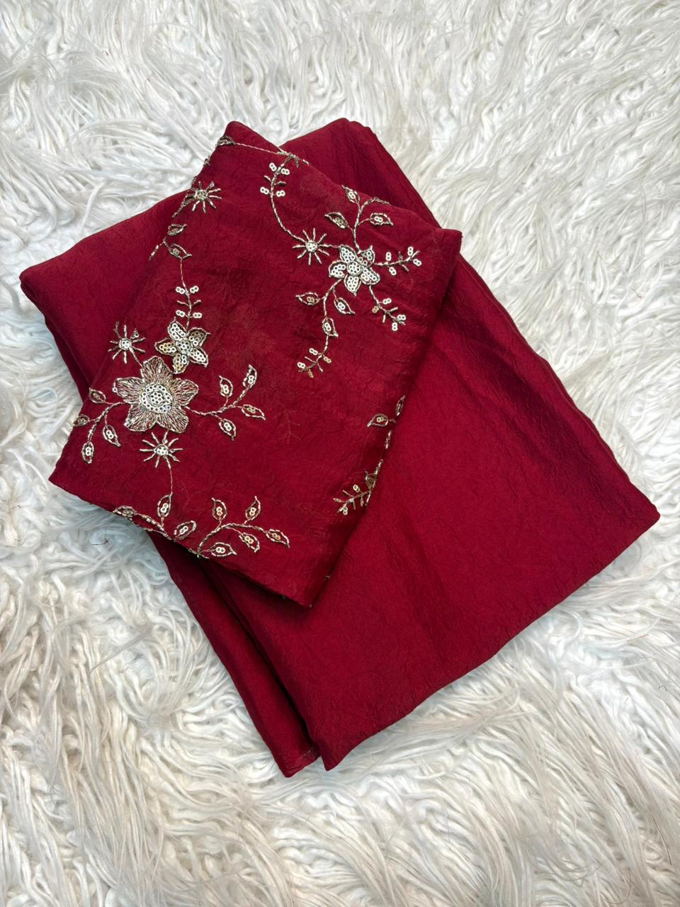 Stunning Party Wear Rangoli Crush Silk Fancy Designer Saree With Heavy Beeds Work Blouse