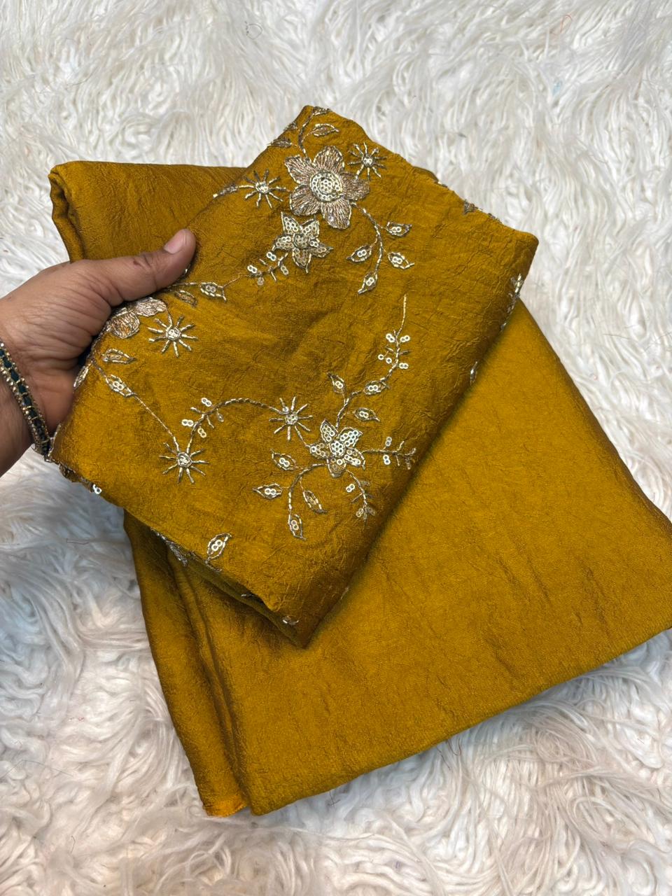 Stunning Party Wear Rangoli Crush Silk Fancy Designer Saree With Heavy Beeds Work Blouse