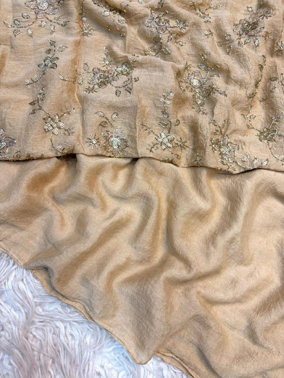 Stunning Party Wear Rangoli Crush Silk Fancy Designer Saree With Heavy Beeds Work Blouse