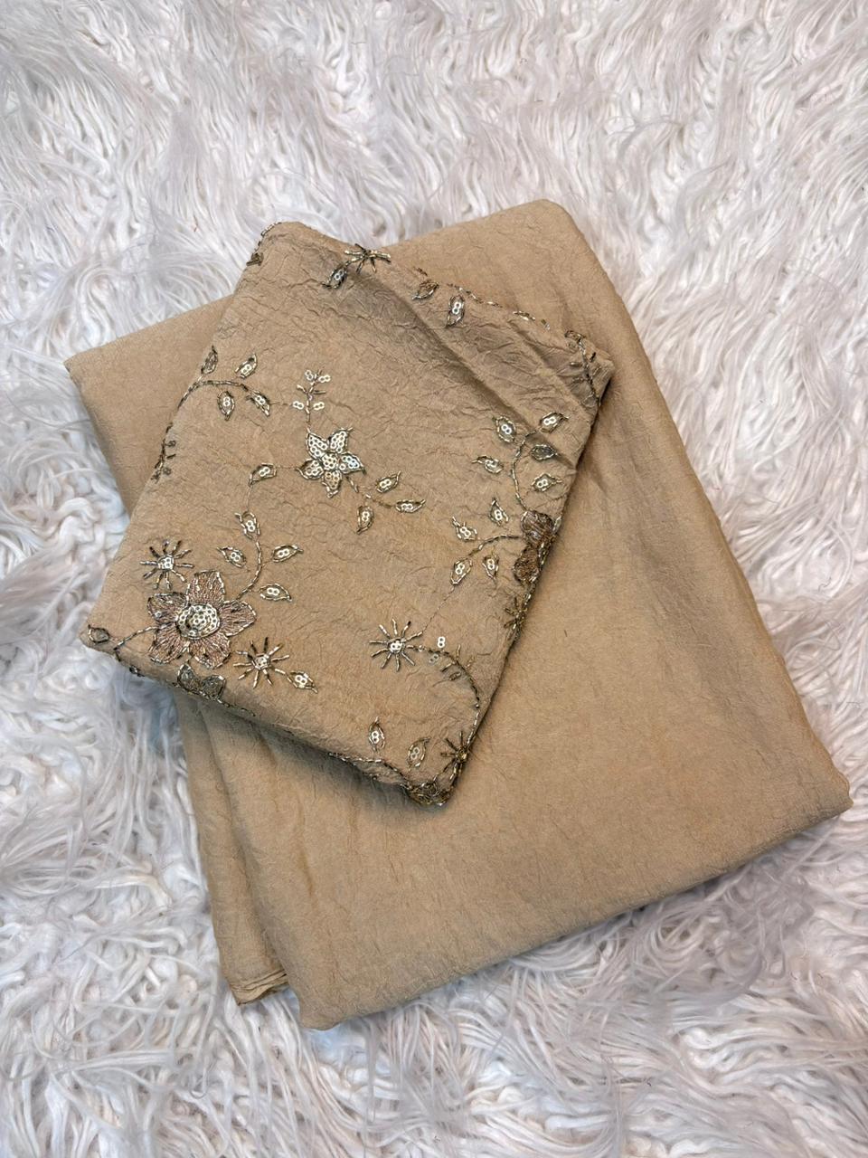 Stunning Party Wear Rangoli Crush Silk Fancy Designer Saree With Heavy Beeds Work Blouse