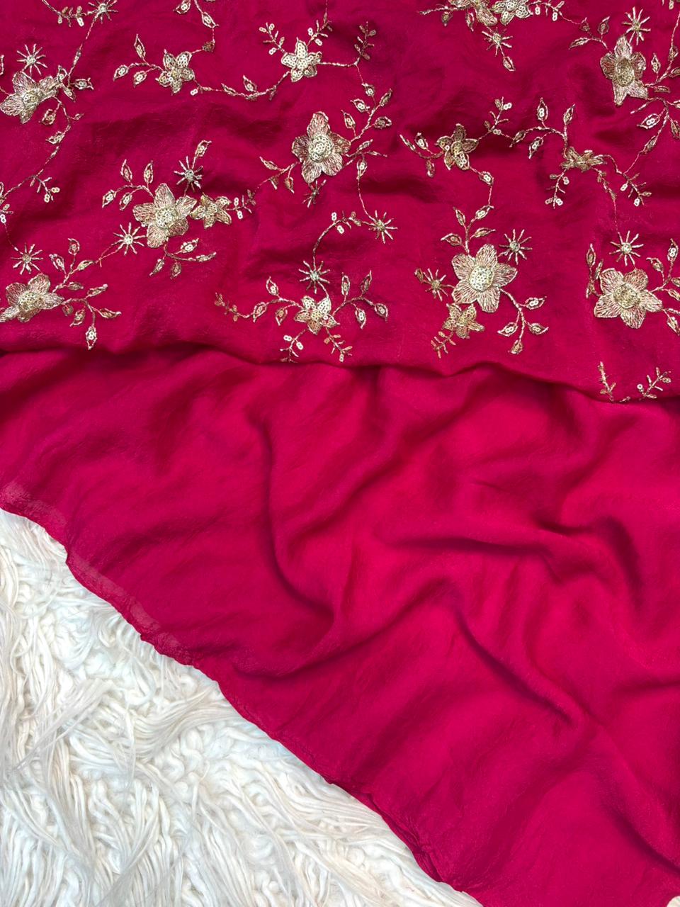 Stunning Party Wear Rangoli Crush Silk Fancy Designer Saree With Heavy Beeds Work Blouse