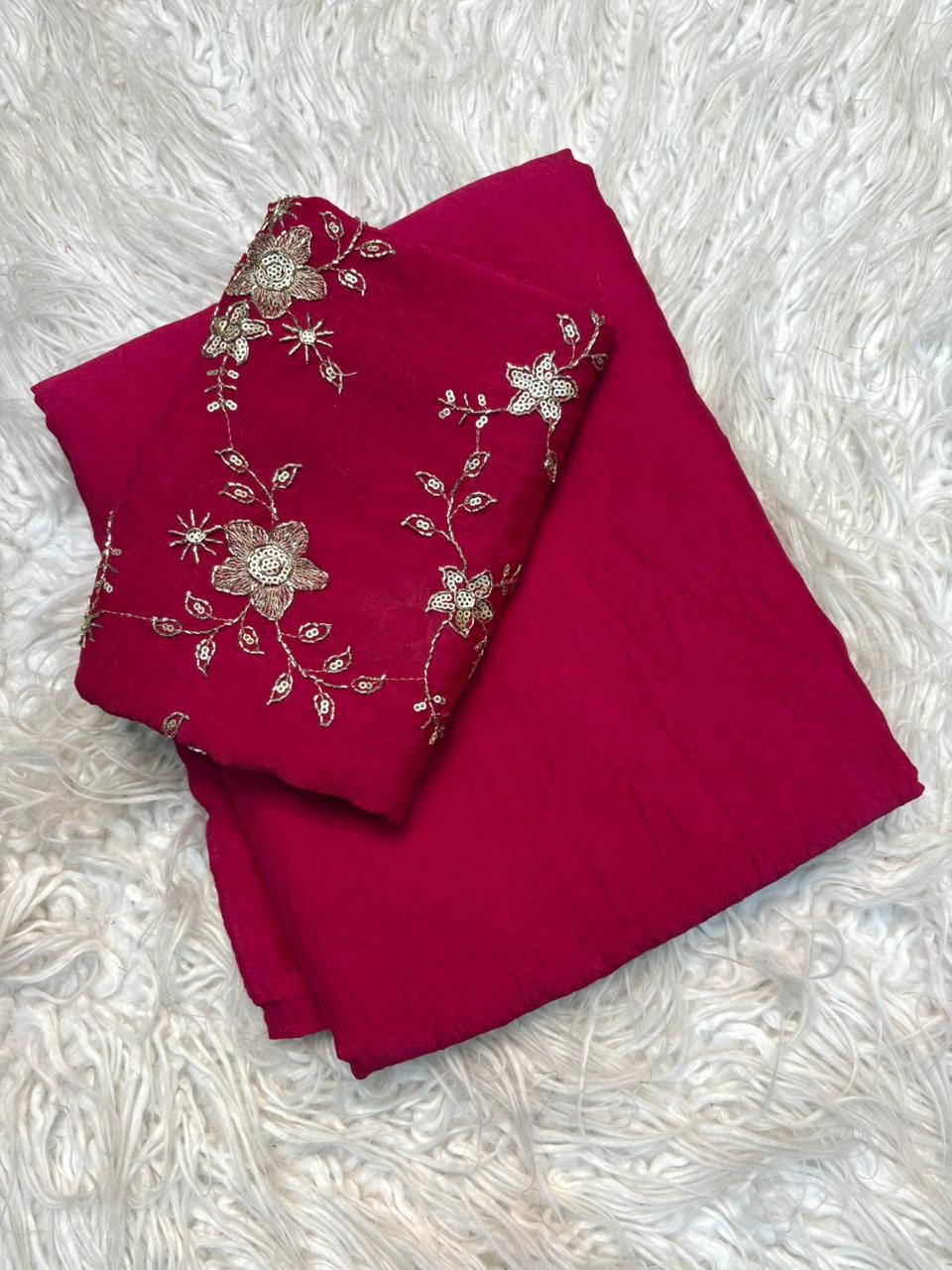 Stunning Party Wear Rangoli Crush Silk Fancy Designer Saree With Heavy Beeds Work Blouse