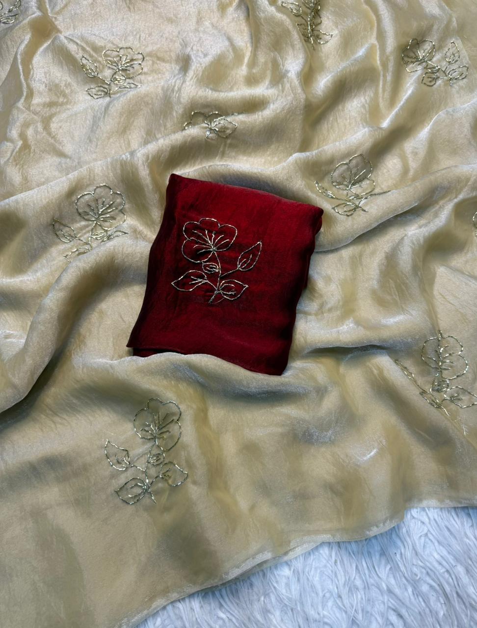 Adorable Party Wear Silk Beads Work Fancy Designer Saree With Blissful Blouse Piece