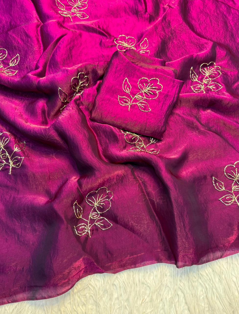 Adorable Party Wear Silk Beads Work Fancy Designer Saree With Blissful Blouse Piece