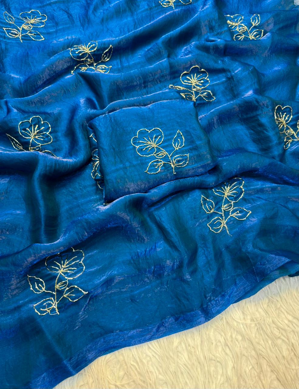 Adorable Party Wear Silk Beads Work Fancy Designer Saree With Blissful Blouse Piece