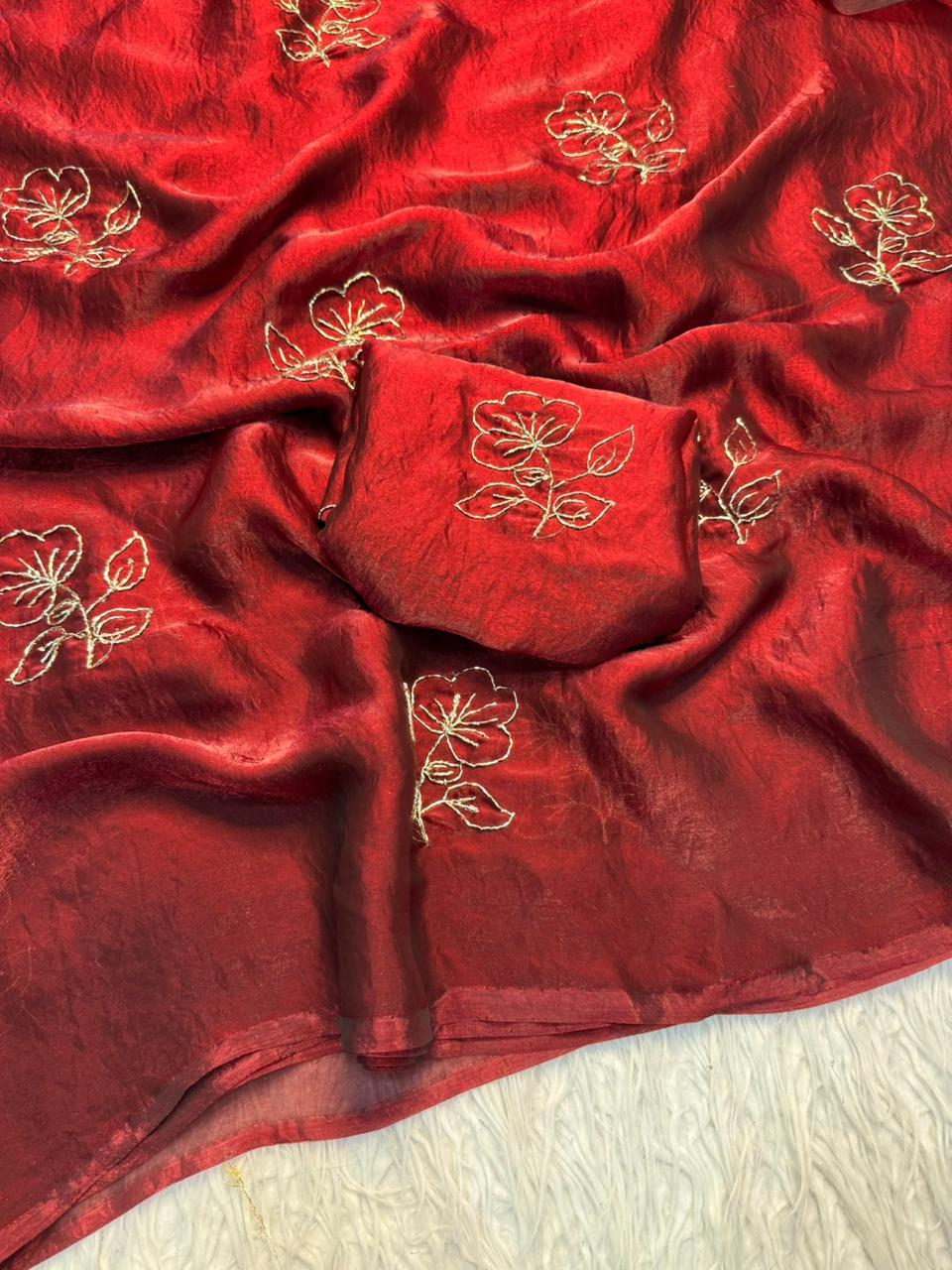 Adorable Party Wear Silk Beads Work Fancy Designer Saree With Blissful Blouse Piece