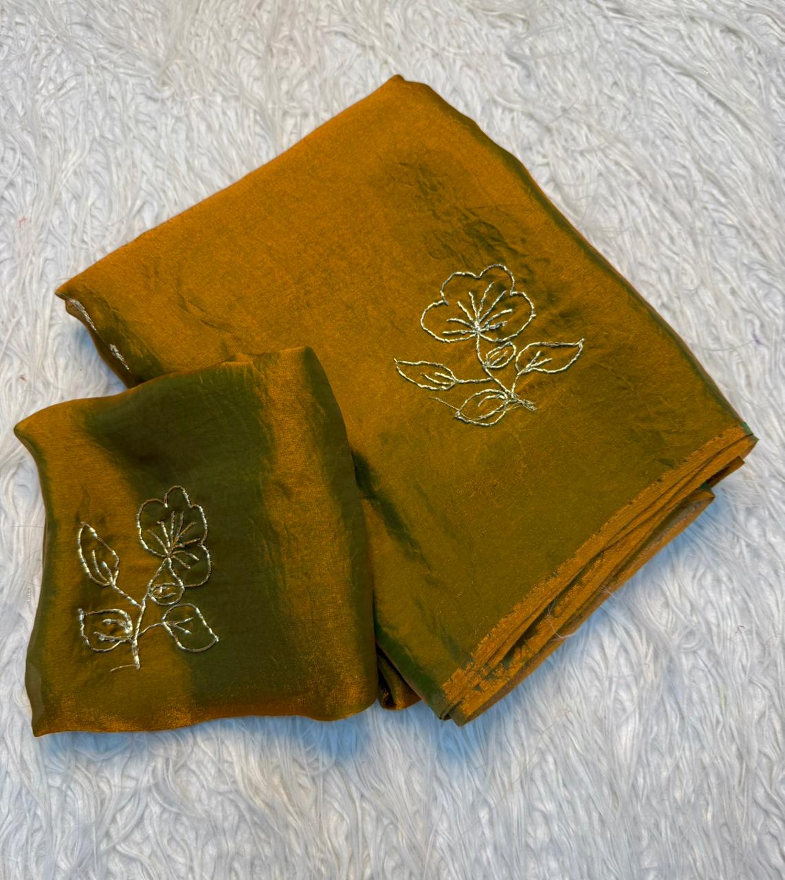 Adorable Party Wear Silk Beads Work Fancy Designer Saree With Blissful Blouse Piece