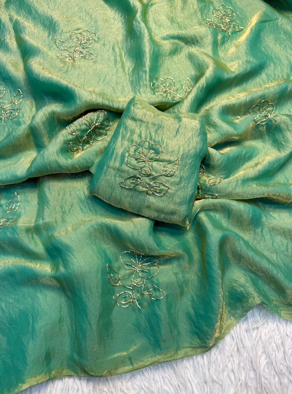 Adorable Party Wear Silk Beads Work Fancy Designer Saree With Blissful Blouse Piece