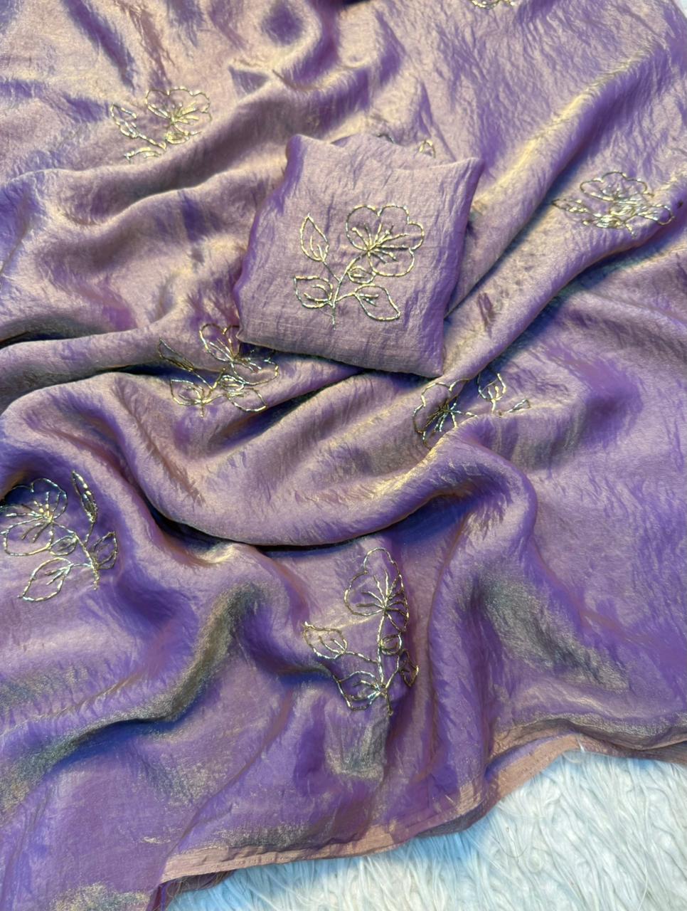 Adorable Party Wear Silk Beads Work Fancy Designer Saree With Blissful Blouse Piece