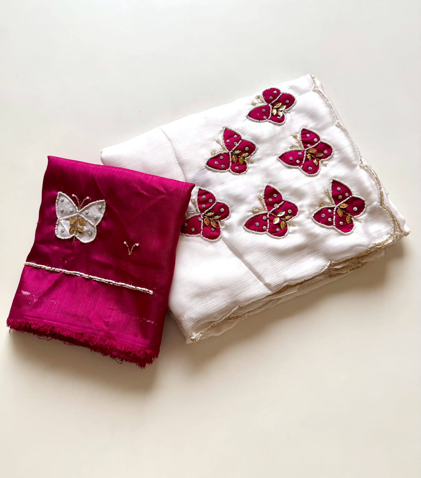 Glamorous Function Wear Soft Satin Silk Handwork Butterfly Butta Work Fancy Designer Saree With Contrast Blouse