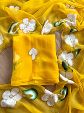 Load image into Gallery viewer, Prettiest Party Wear Yellow Color Soft Chiffon Handbrush Print n Handwork Fancy Designer Saree
