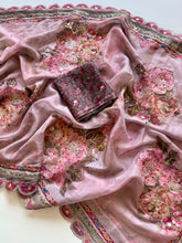 Load image into Gallery viewer, Demanding Party Wear Pure Tebby Silk Floral Prints n Sequence Dimond Work Fancy Designer Saree With Blouse
