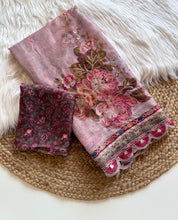 Load image into Gallery viewer, Demanding Party Wear Pure Tebby Silk Floral Prints n Sequence Dimond Work Fancy Designer Saree With Blouse
