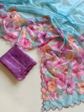 Load image into Gallery viewer, Opulent Party Wear Pure Soft Tebby Silk Floral Prints n Sequence Diamond Work Fancy Designer Saree With Blouse
