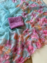 Load image into Gallery viewer, Opulent Party Wear Pure Soft Tebby Silk Floral Prints n Sequence Diamond Work Fancy Designer Saree With Blouse
