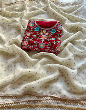 Load image into Gallery viewer, Desiring Festive Wear Cruchy Georgette Jacquard Zari Work Saree With Staggering Blouse Piece
