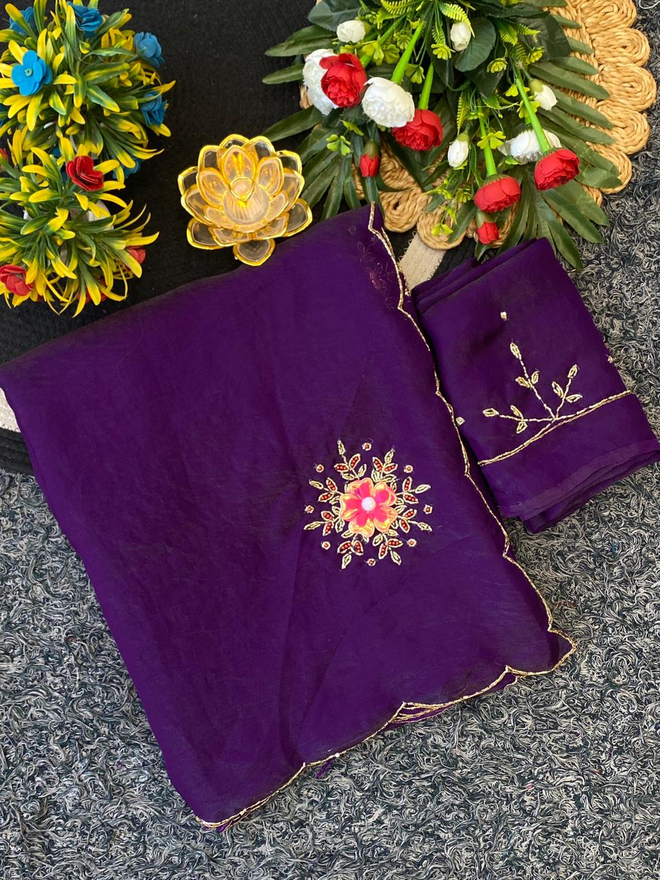 Blooming Festive Wear Soft Silk Handwork Fancy Designer Saree With Blissful Blouse Piece