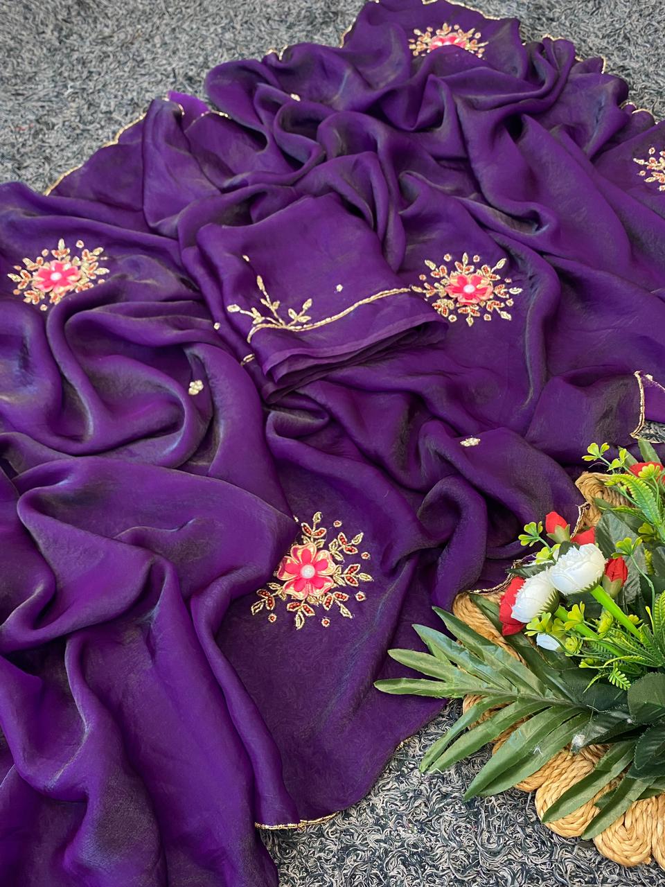 Blooming Festive Wear Soft Silk Handwork Fancy Designer Saree With Blissful Blouse Piece
