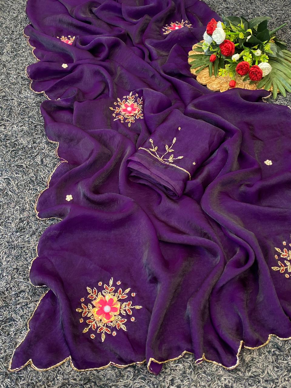 Blooming Festive Wear Soft Silk Handwork Fancy Designer Saree With Blissful Blouse Piece