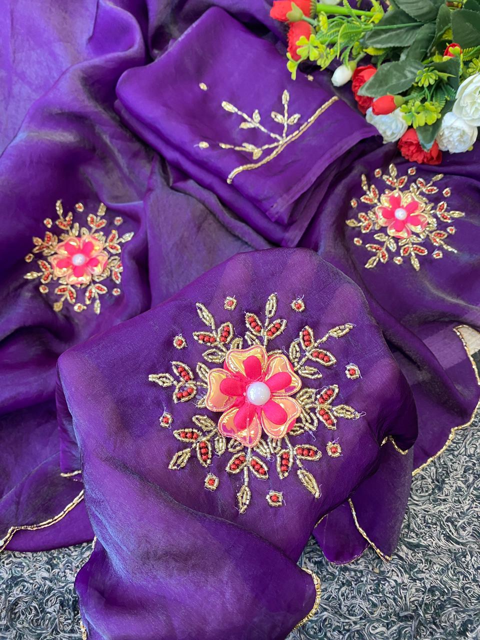 Blooming Festive Wear Soft Silk Handwork Fancy Designer Saree With Blissful Blouse Piece