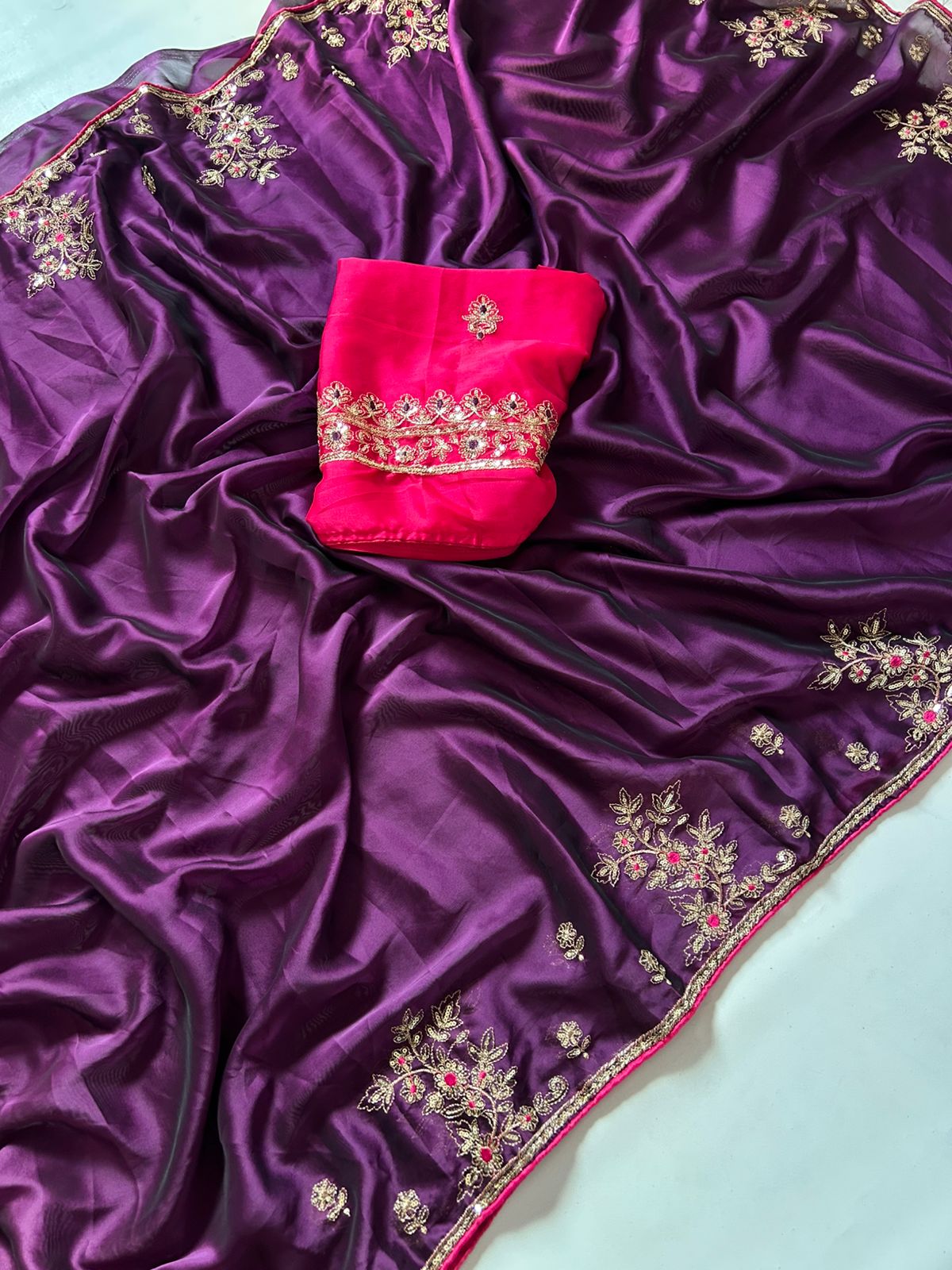 Adorning Party Wear Rangoli Silk Heavy Embroidery n Sequence Multi Thread Work Designer Saree With Contrast Blouse Piece