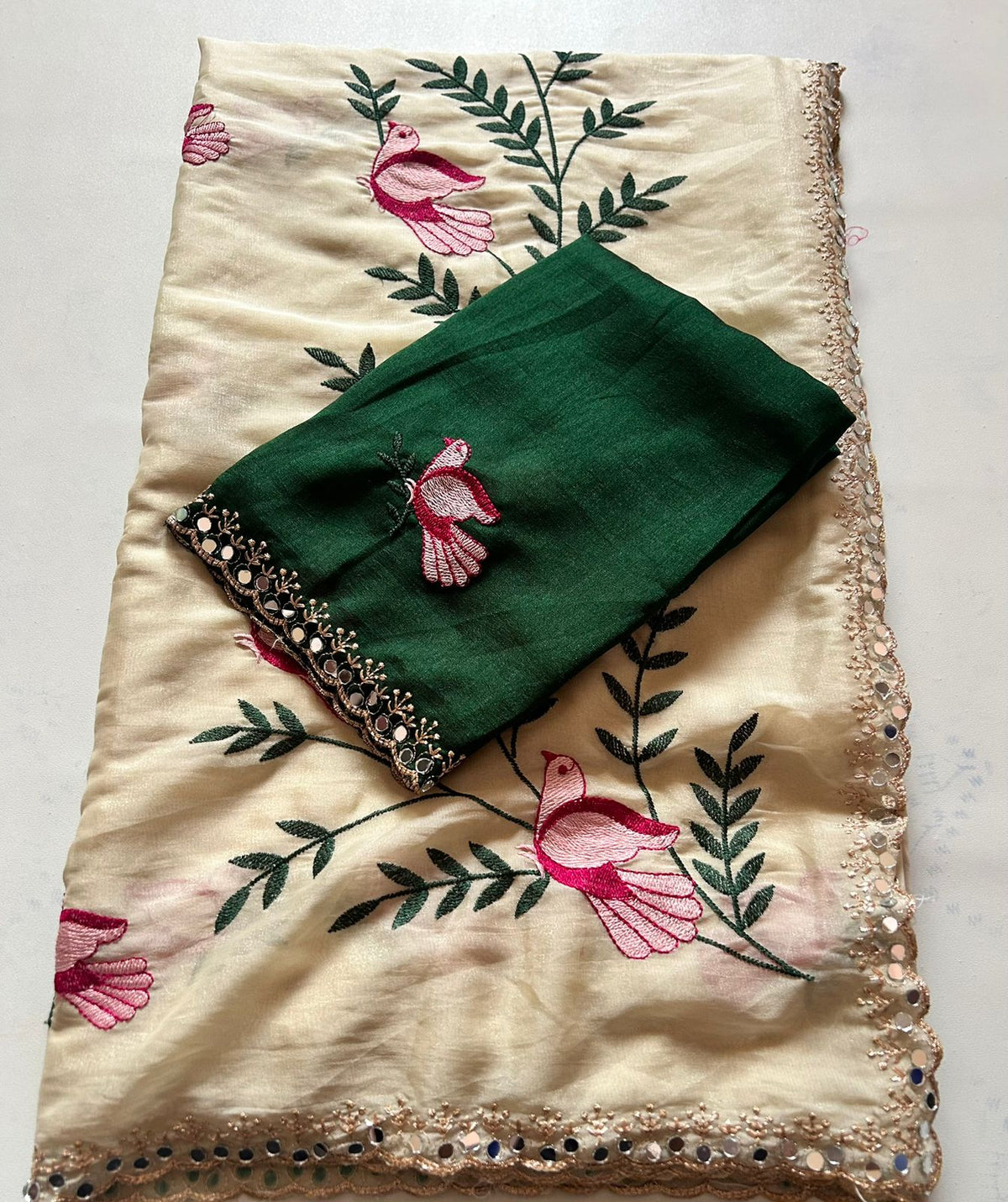 Stunning Party Wear Soft Rangoli Silk Embroidery n Mirror Work Fancy Designer Saree With Contrast Blouse Piece