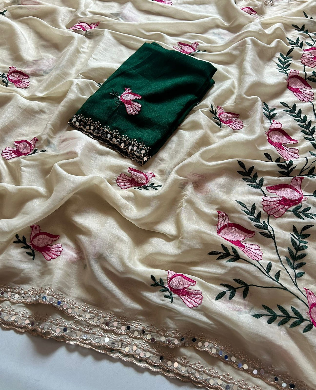 Stunning Party Wear Soft Rangoli Silk Embroidery n Mirror Work Fancy Designer Saree With Contrast Blouse Piece