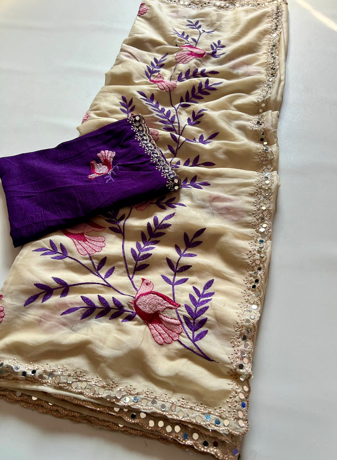 Stunning Party Wear Soft Rangoli Silk Embroidery n Mirror Work Fancy Designer Saree With Contrast Blouse Piece