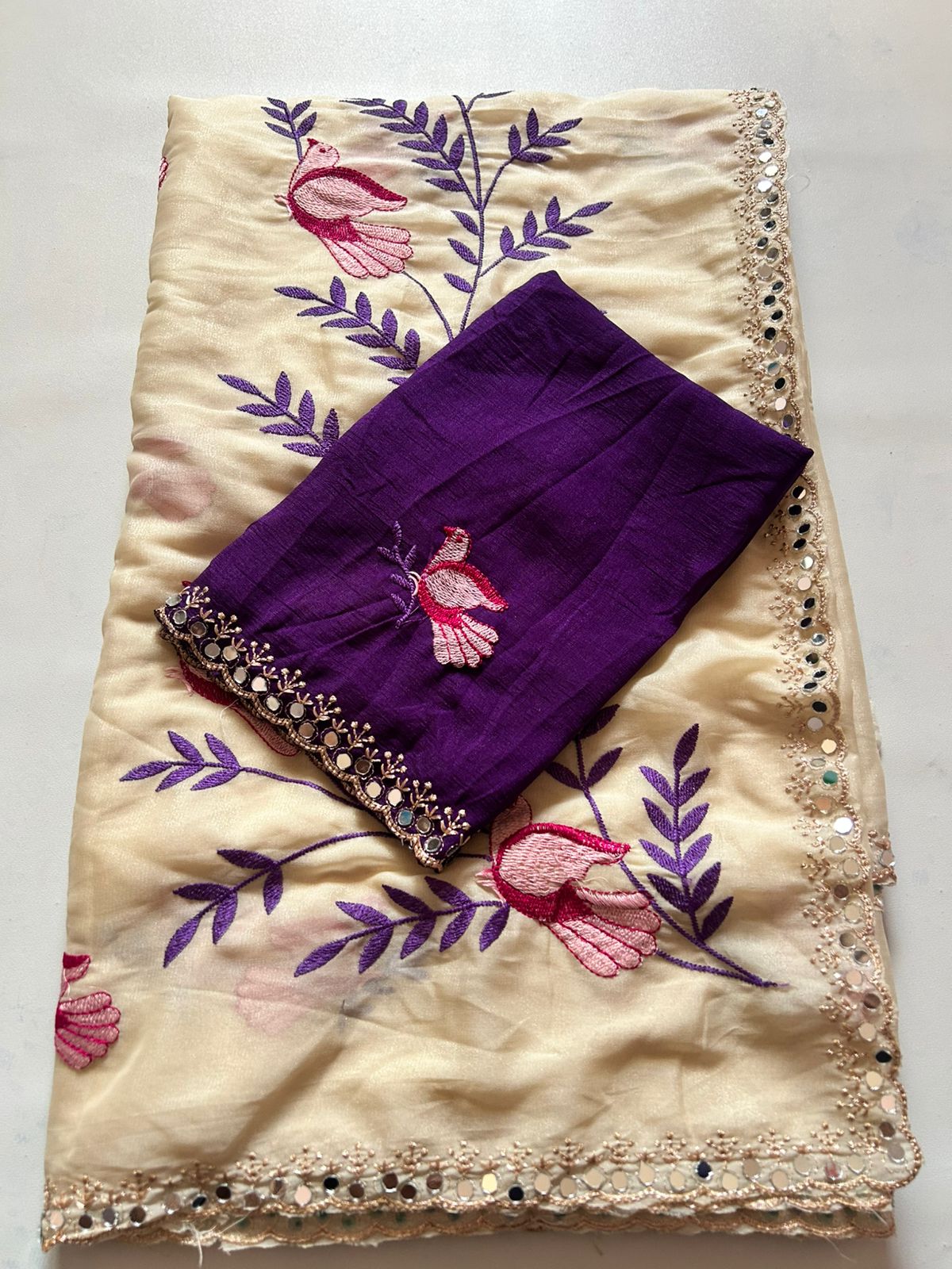 Stunning Party Wear Soft Rangoli Silk Embroidery n Mirror Work Fancy Designer Saree With Contrast Blouse Piece