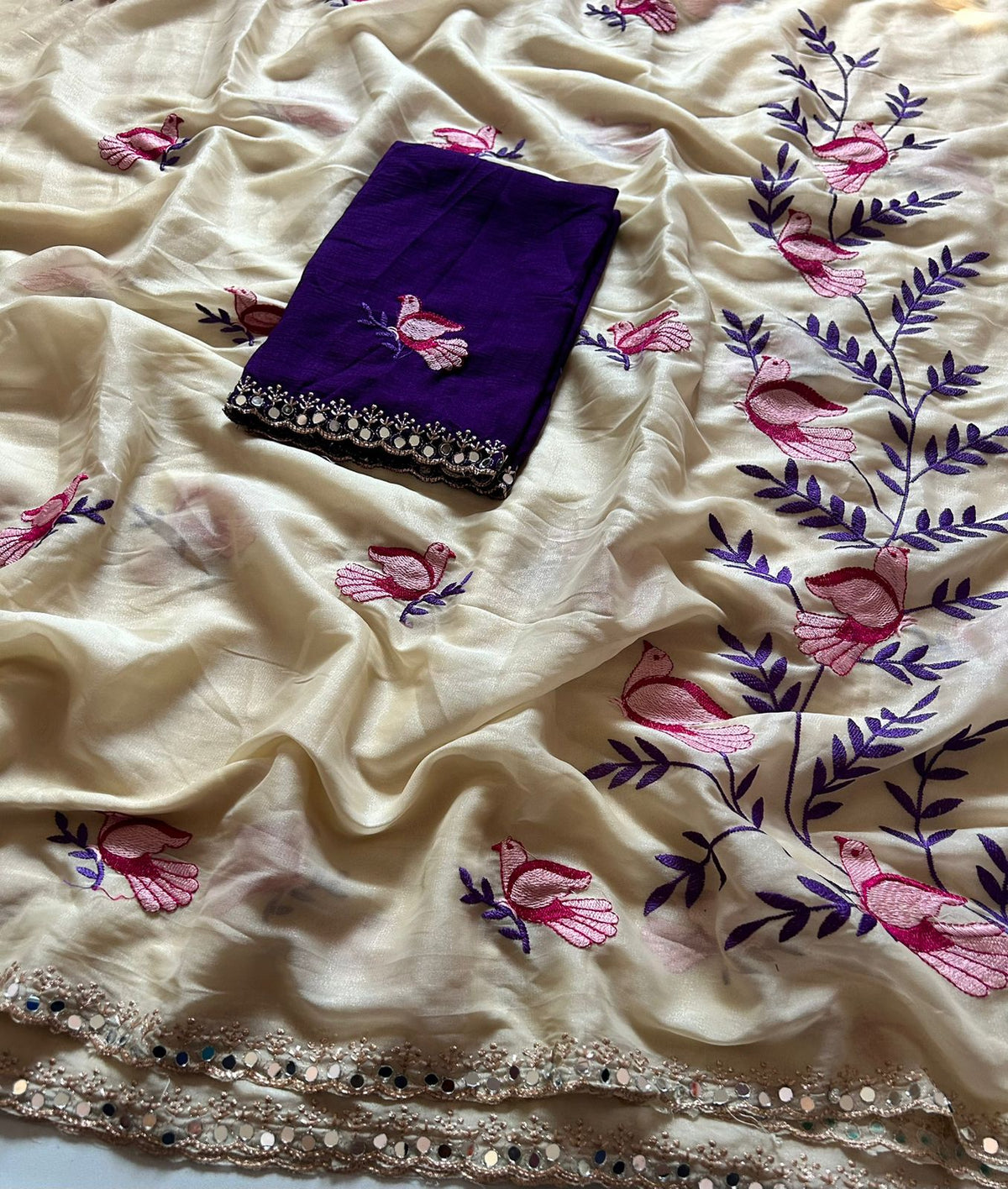 Stunning Party Wear Soft Rangoli Silk Embroidery n Mirror Work Fancy Designer Saree With Contrast Blouse Piece