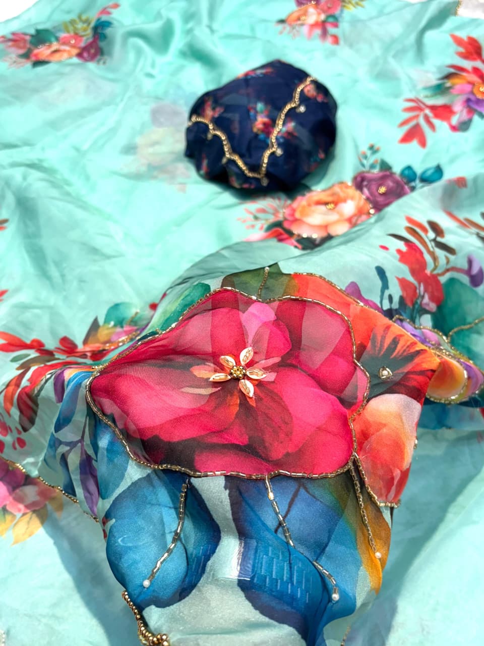 Glamorous Function Wear Pure Soft Silk Floral Prints n Hand Work Fancy Designer Saree With Blouse Piece
