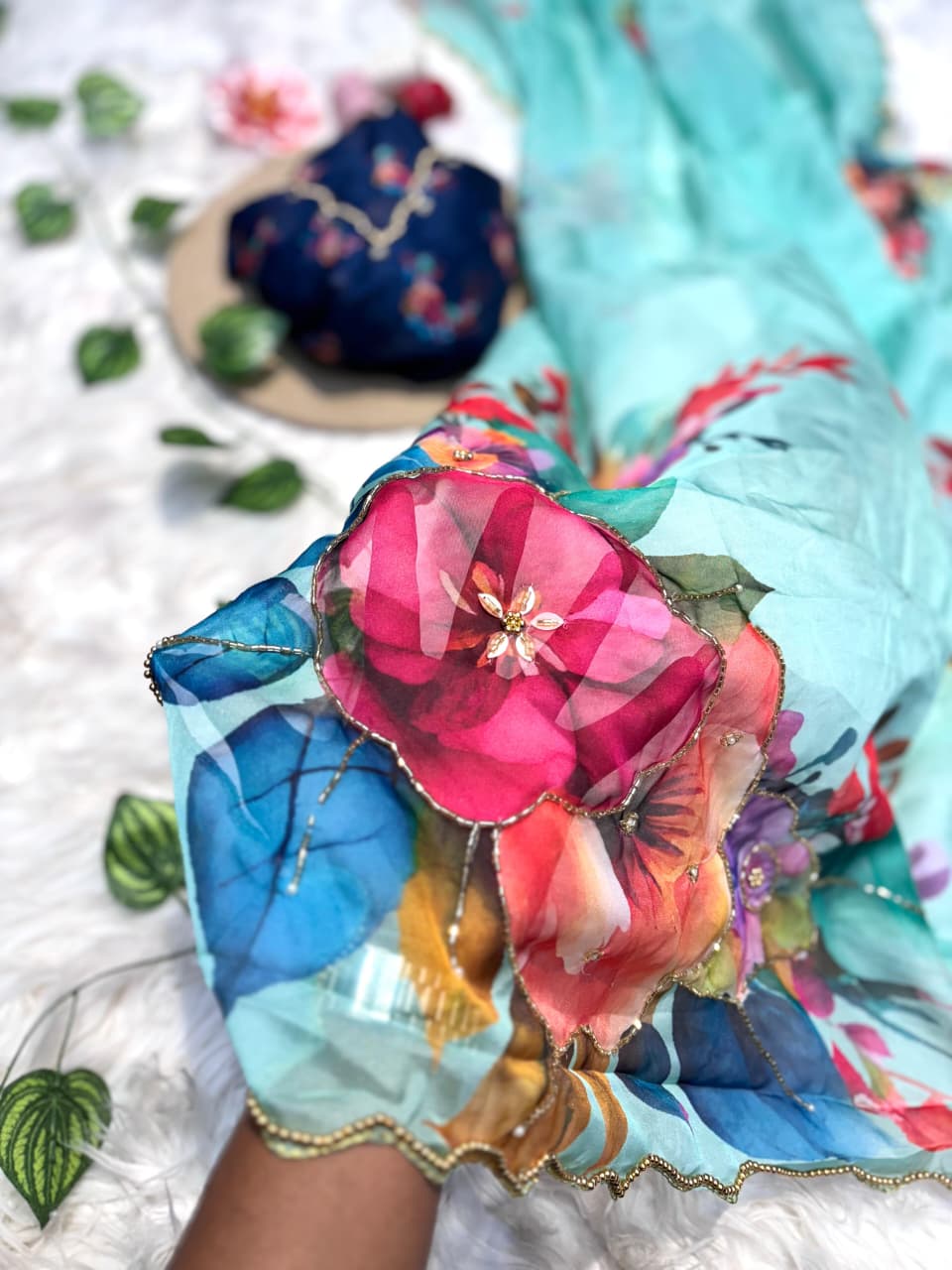 Glamorous Function Wear Pure Soft Silk Floral Prints n Hand Work Fancy Designer Saree With Blouse Piece