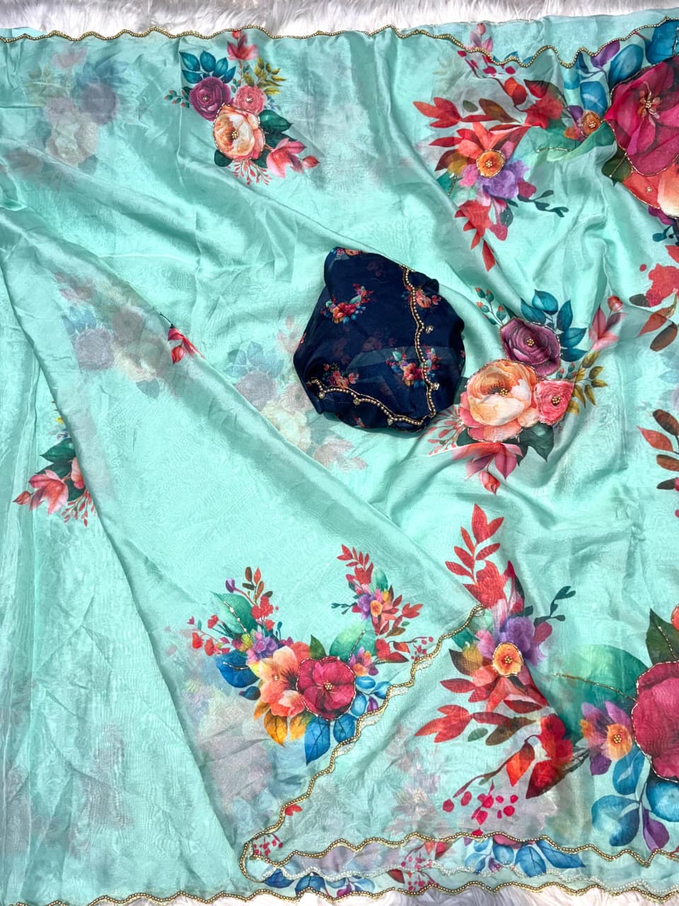 Glamorous Function Wear Pure Soft Silk Floral Prints n Hand Work Fancy Designer Saree With Blouse Piece