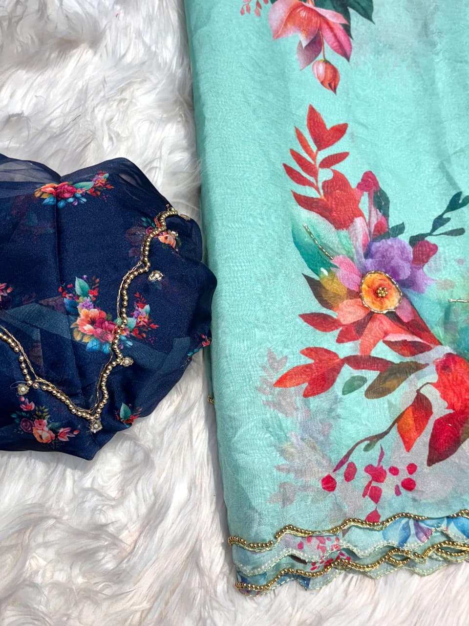 Glamorous Function Wear Pure Soft Silk Floral Prints n Hand Work Fancy Designer Saree With Blouse Piece