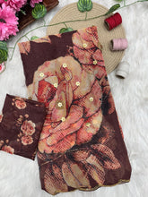 Load image into Gallery viewer, Captivating Festive Wear Pure Soft Silk Floral Prints n Hand Work Fancy Designer Saree With Blouse Piece
