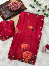 Load image into Gallery viewer, Confounding Function Wear Pure Soft Silk Floral Prints n Hand Work Fancy Designer Saree With Blouse Piece
