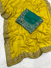 Load image into Gallery viewer, Regal Function Wear Soft Rangoli Silk Embroidery Work Fancy Designer Saree With Contrast Blouse Piece
