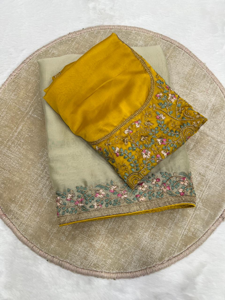 Regal Function Wear Soft Rangoli Silk Embroidery Work Fancy Designer Saree With Contrast Blouse Piece