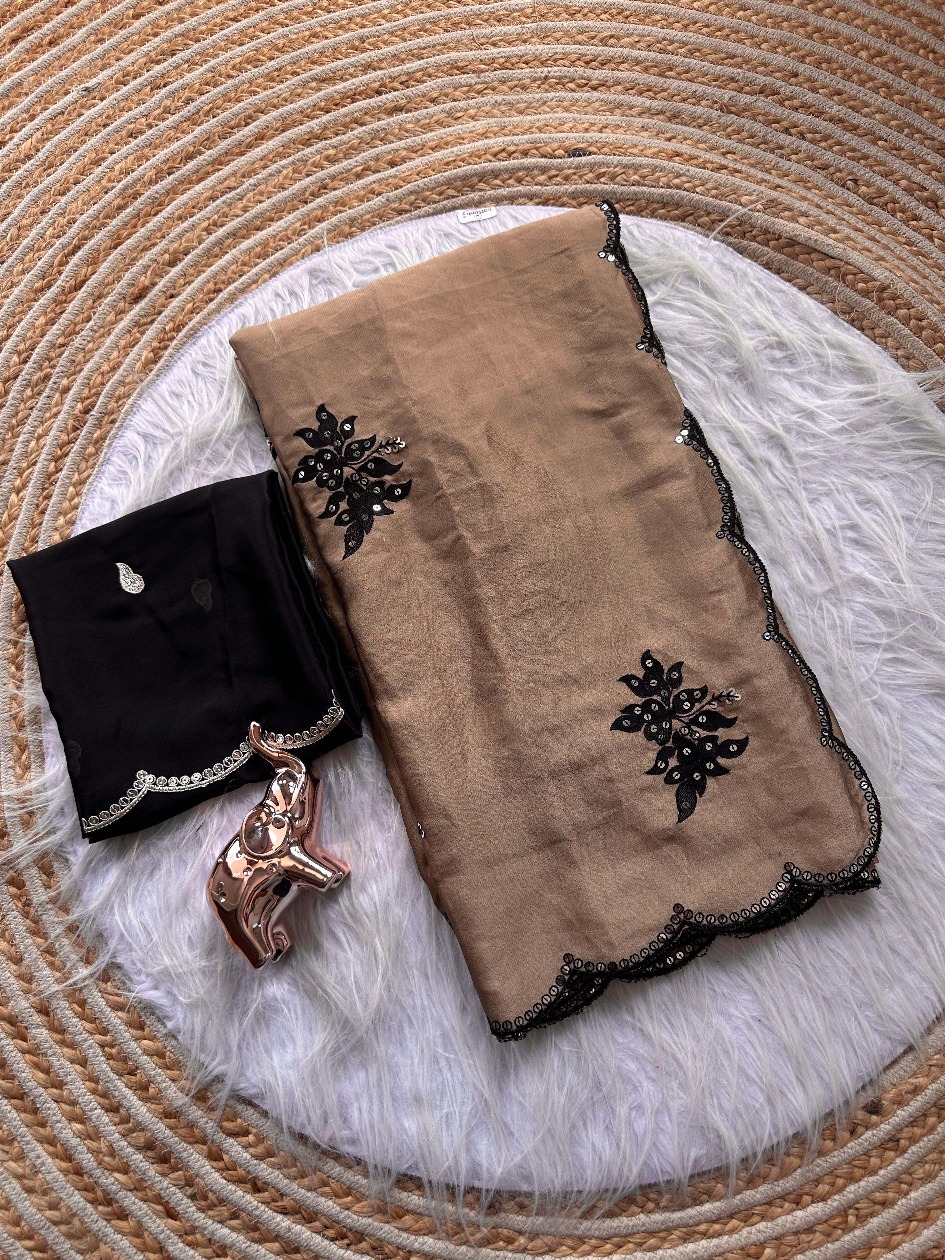 Effervescent Function Wear Rangoli Silk Embroidery n Butti Work Fancy Designer Saree With Contrast Blouse