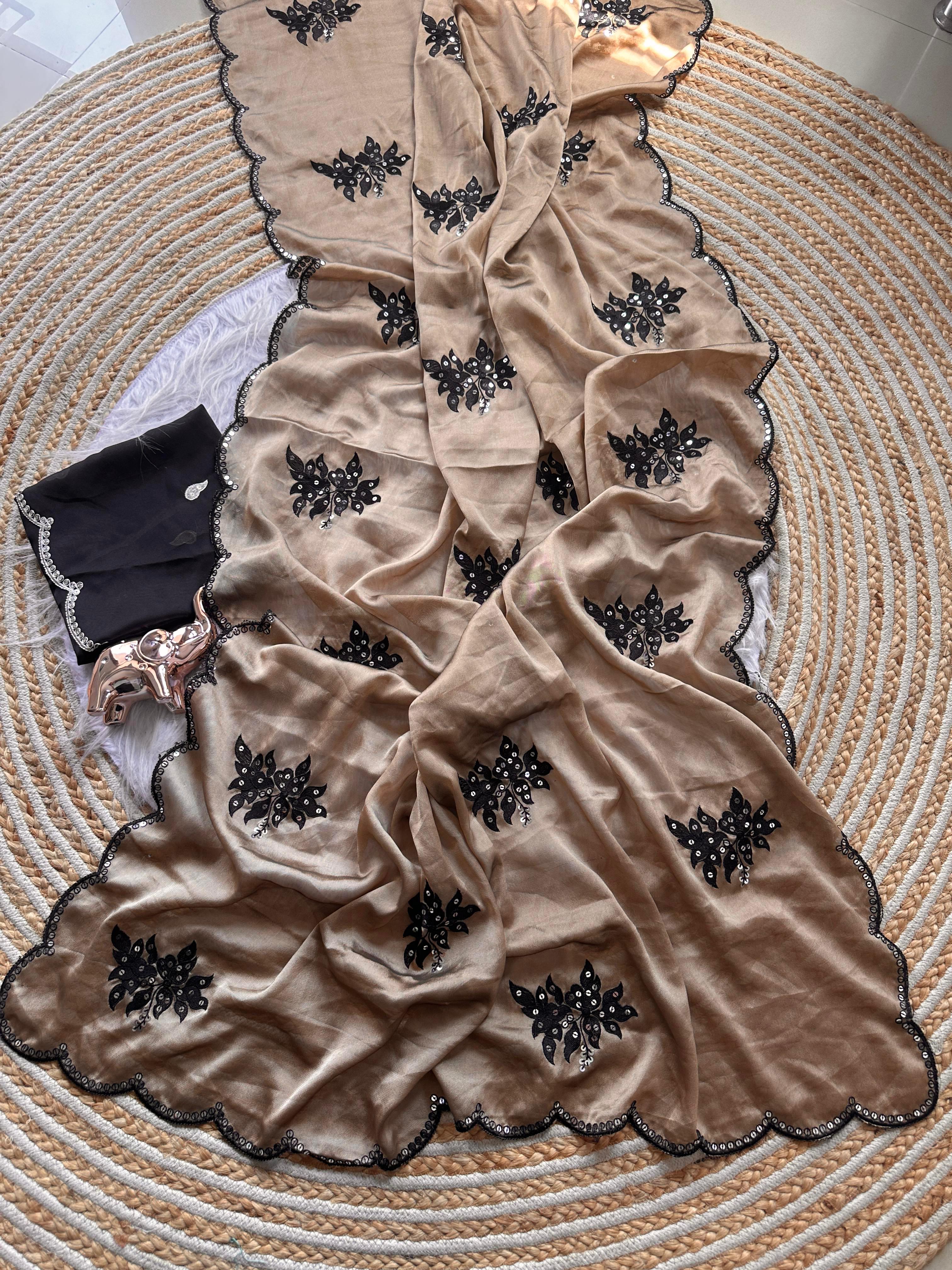 Effervescent Function Wear Rangoli Silk Embroidery n Butti Work Fancy Designer Saree With Contrast Blouse