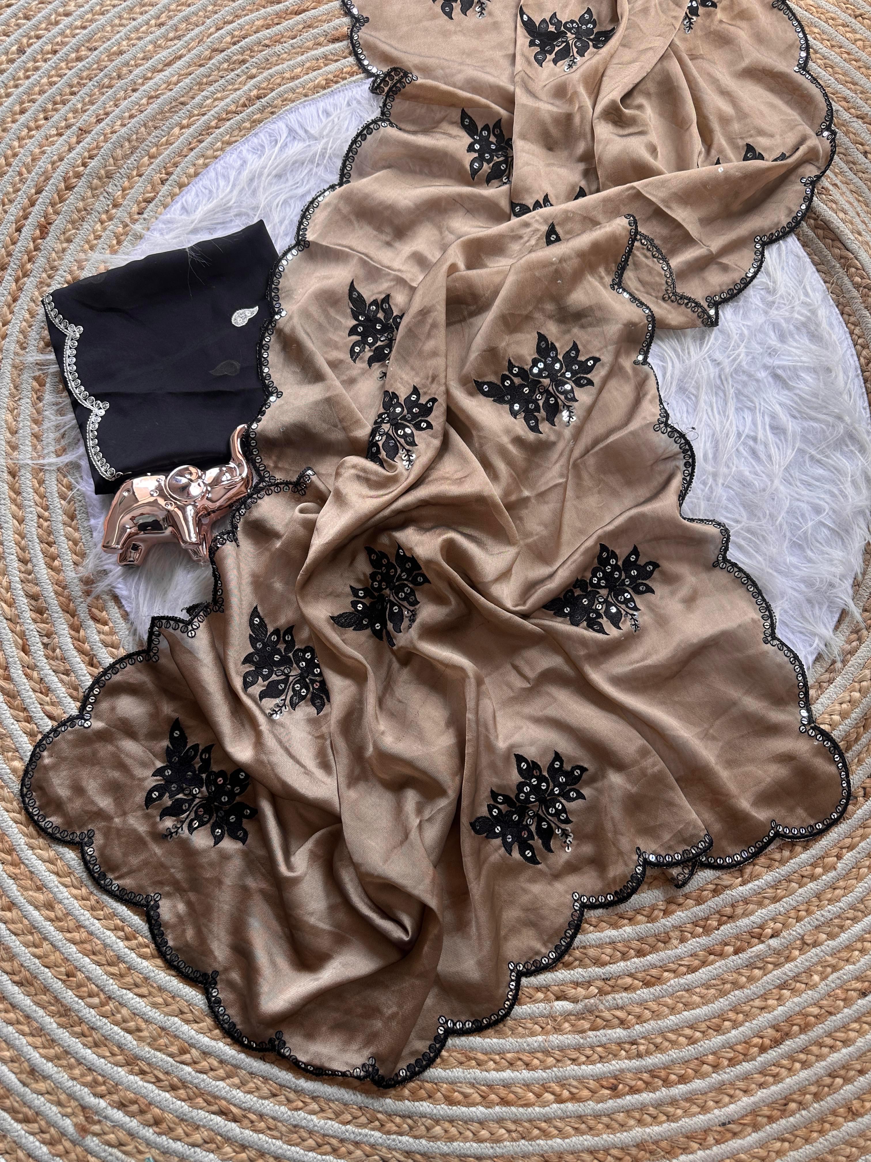 Effervescent Function Wear Rangoli Silk Embroidery n Butti Work Fancy Designer Saree With Contrast Blouse