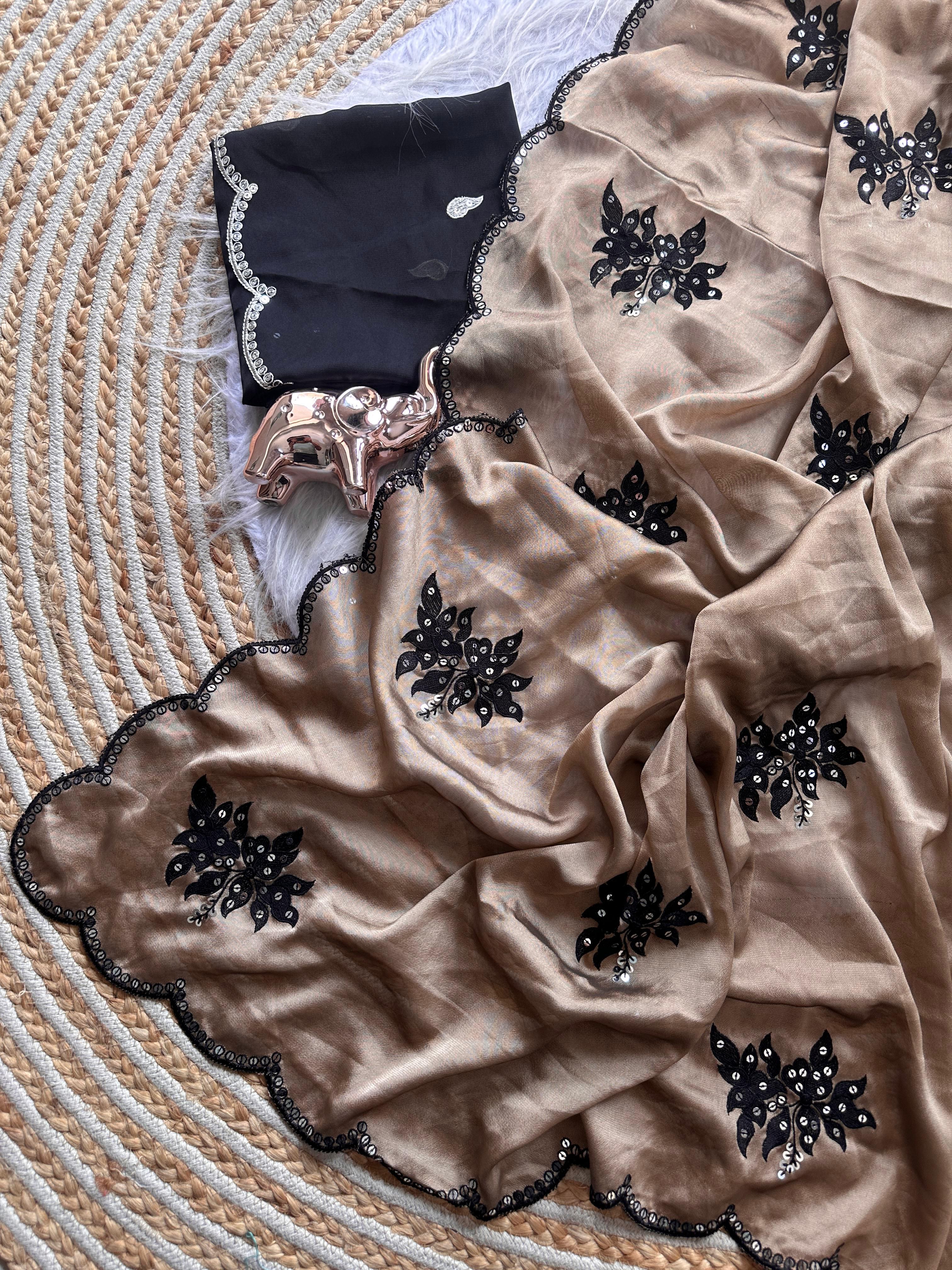 Effervescent Function Wear Rangoli Silk Embroidery n Butti Work Fancy Designer Saree With Contrast Blouse