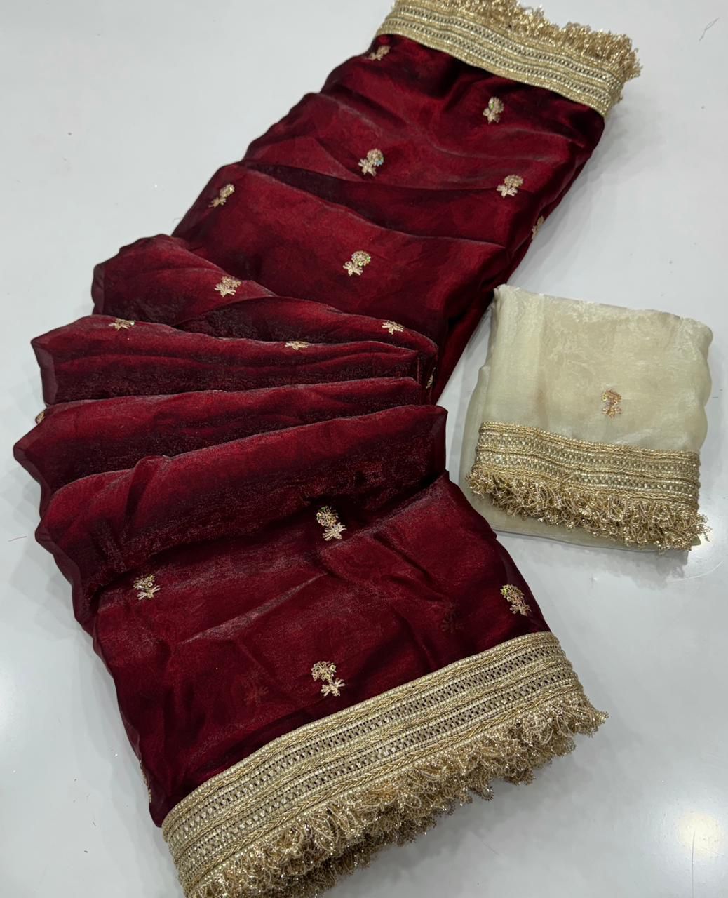 Gratifying Function Wear Satin Silk Embroidery n Sequence Work Saree With Elegant Blouse Piece